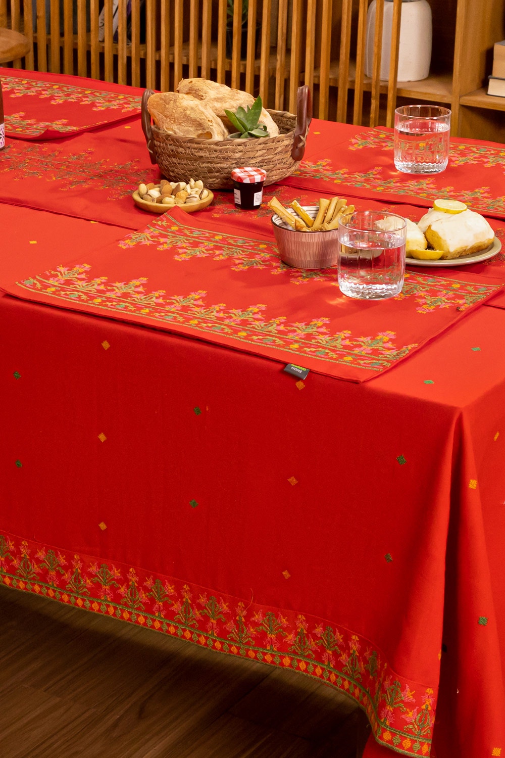Cross Stitch Red Placemat Pair