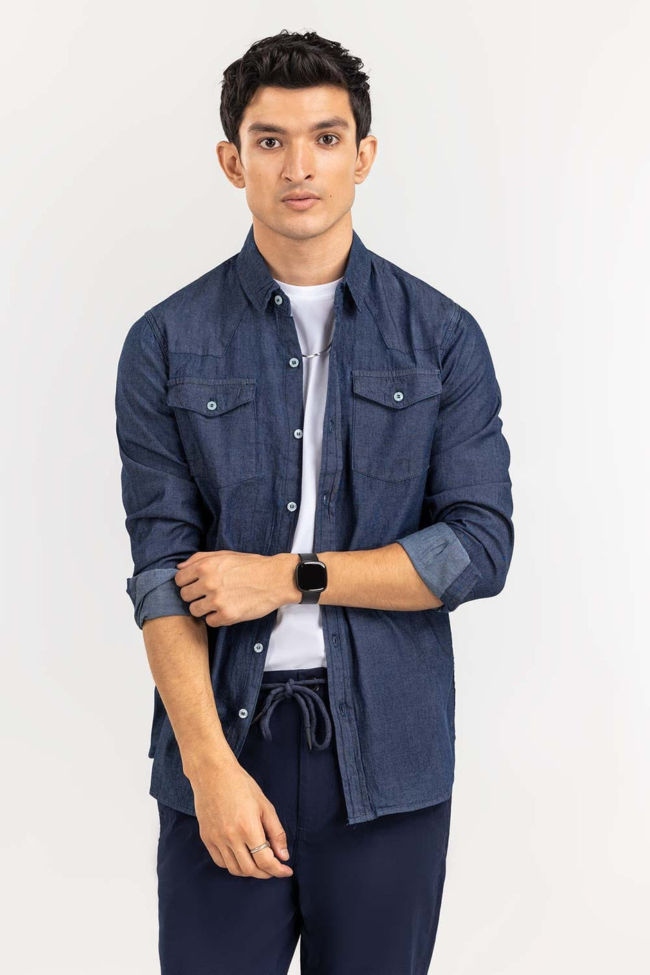Dark Blue Yarn Dyed Casual Shirt