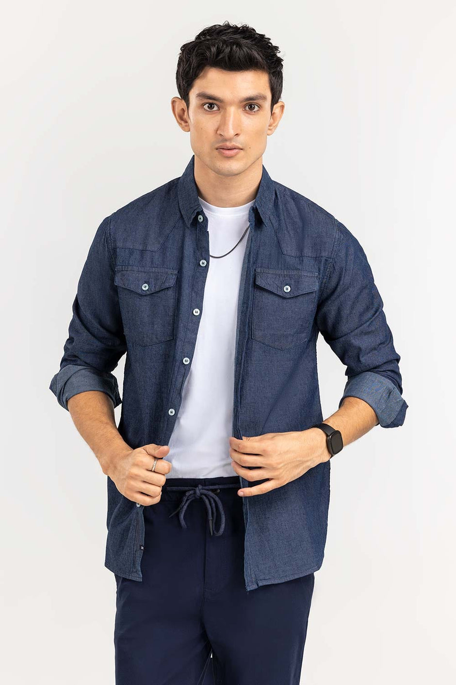 Dark Blue Yarn Dyed Casual Shirt