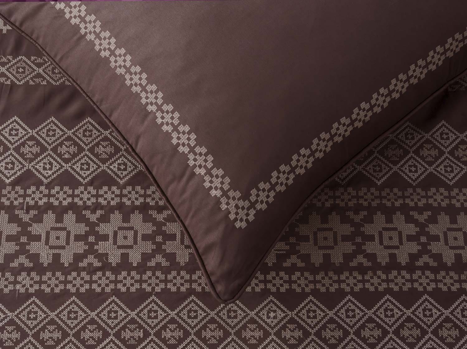 Dark Brown T-400 Embroidered Quilt Cover Set