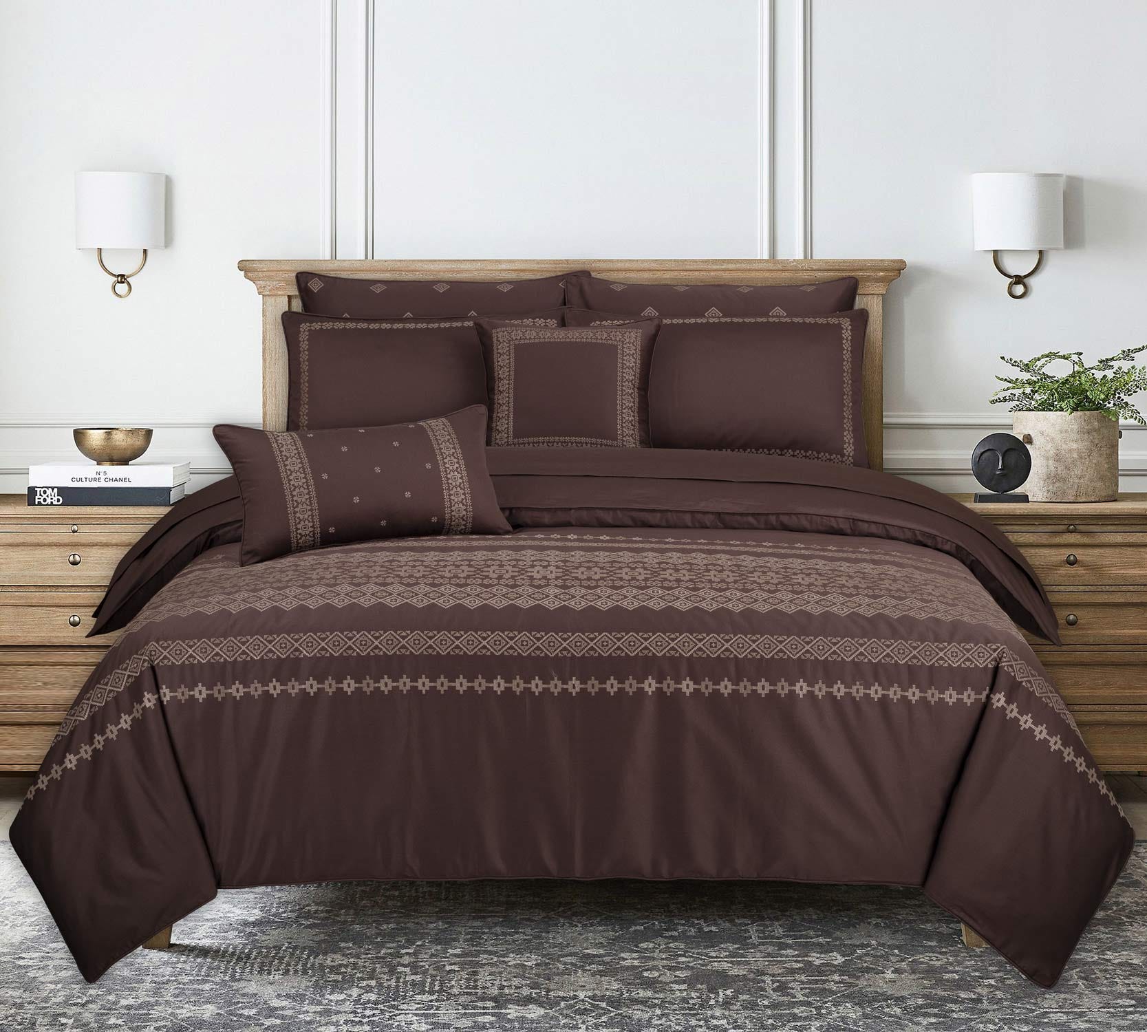 Dark Brown T-400 Embroidered Quilt Cover Set