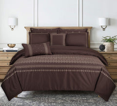 Dark Brown T-400 Embroidered Quilt Cover Set