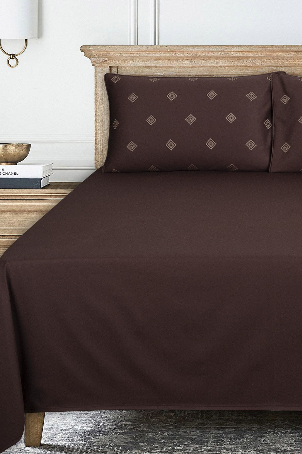 Dark Brown T-400 Embroidered Bed Sheet Set