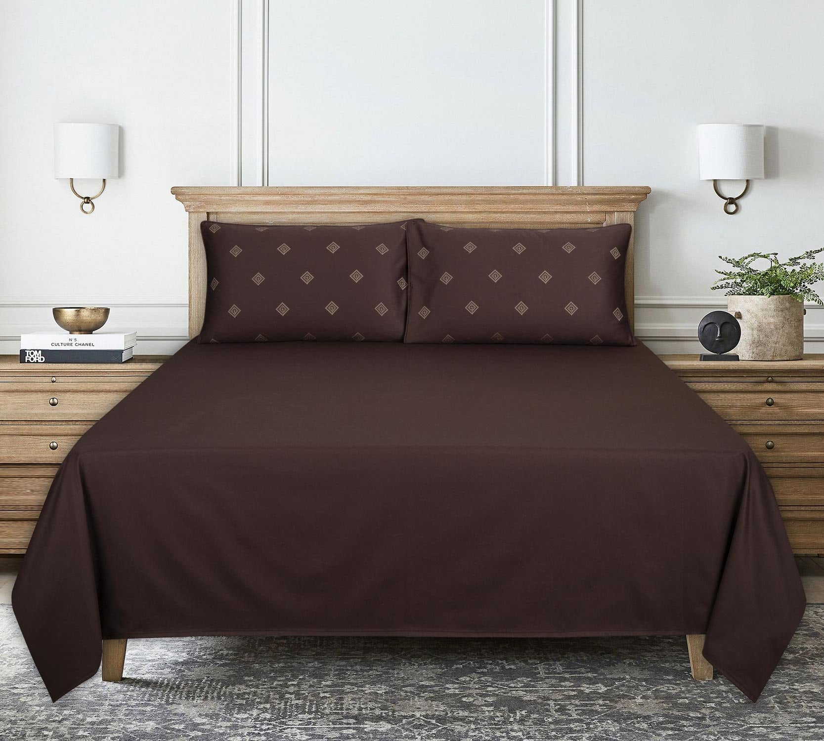 Dark Brown T-400 Embroidered Bed Sheet Set