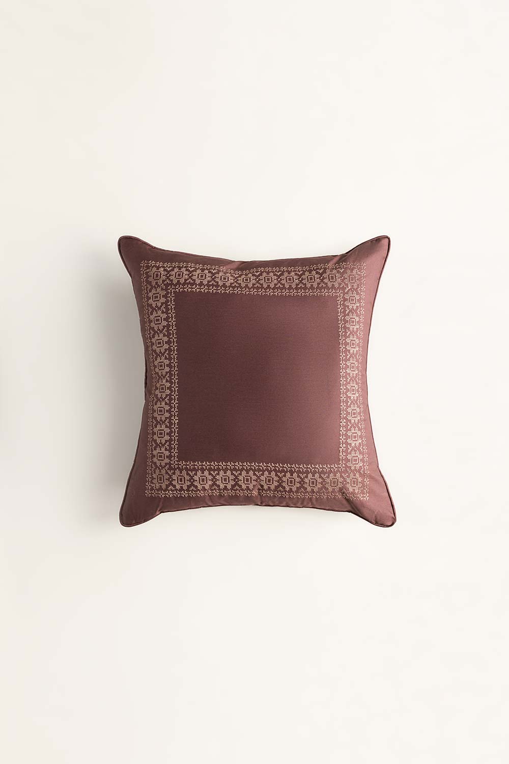 Dark Brown T-400 Embroidered Square Cushion Cover