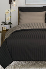 Dark Coffee and Hazel Nut Stripe Satin T-250 Quilt Cover Set