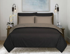 Dark Coffee and Hazel Nut Stripe Satin T-250 Quilt Cover Set