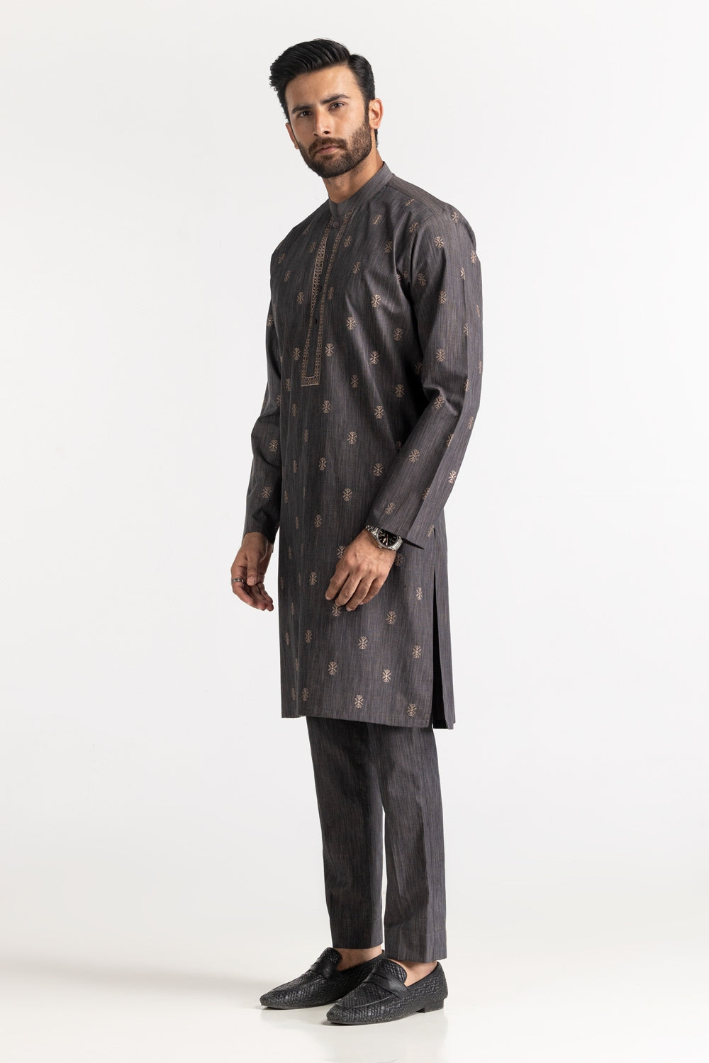 Dark Grey Embroidered Suit SK-E24-035