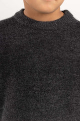 Junior Boy Dark Grey Knit Sweater With A Round Neck 224-311-009