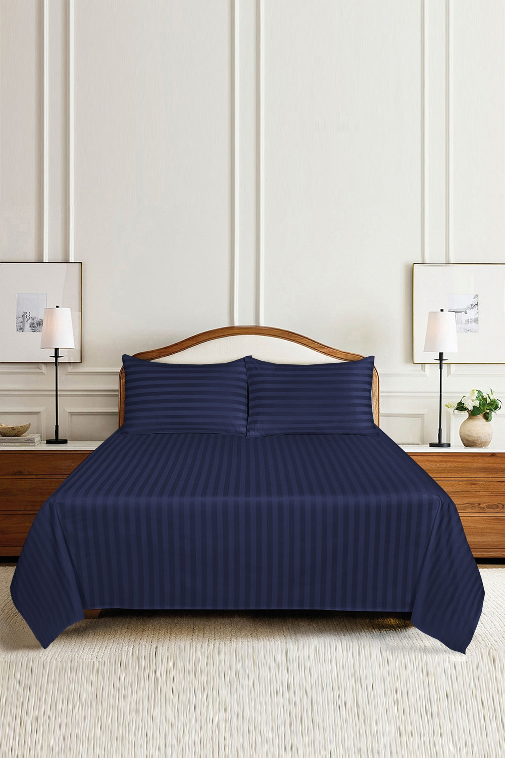 Dark Night Stripe Satin T-250 Bed Sheet Set
