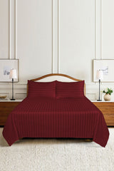 Dark Ruby Stripe Satin T-250 Bed Sheet Set