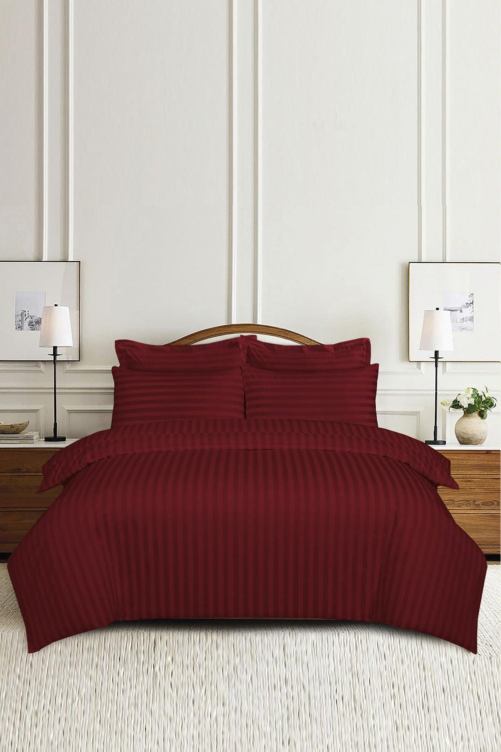 Dark Ruby Stripe Satin T-250 Quilt Cover Set