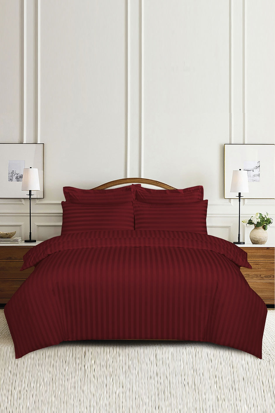 Dark Ruby Stripe Satin T-250 Quilt Cover Set