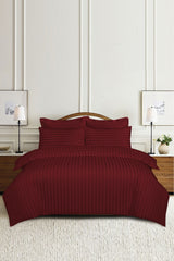Dark Ruby Stripe Satin T-250 Quilt Cover Set