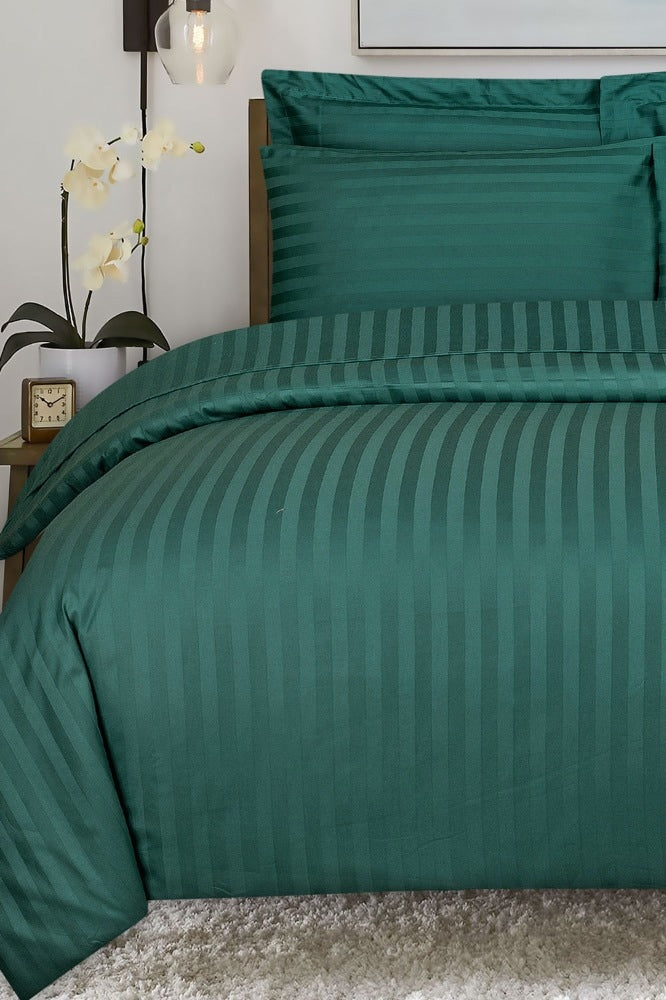 DARK TEAL Stripe Satin T-250 Quilt Cover Set