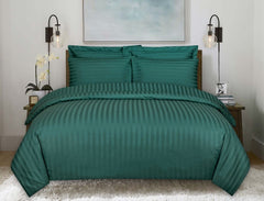 DARK TEAL Stripe Satin T-250 Quilt Cover Set