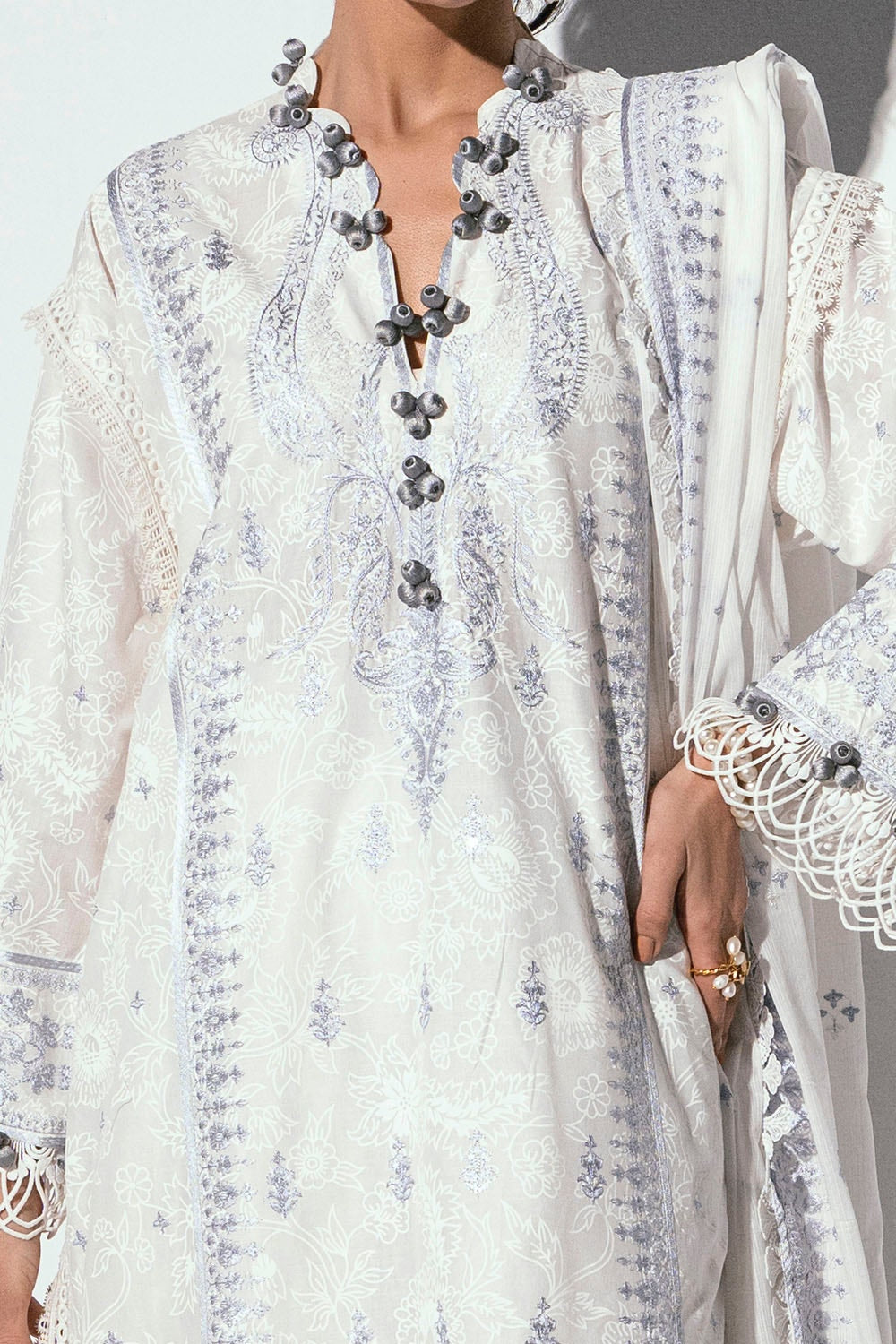 3 Piece Unstitched Embroidered Printed Denting Lawn Suit DN-42050