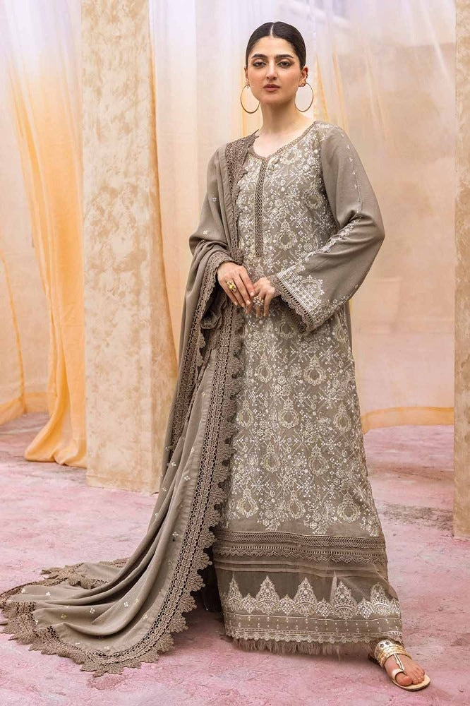 3 Piece Embroidered Karandi Unstitched Suit with Embroidered Karandi Dupatta