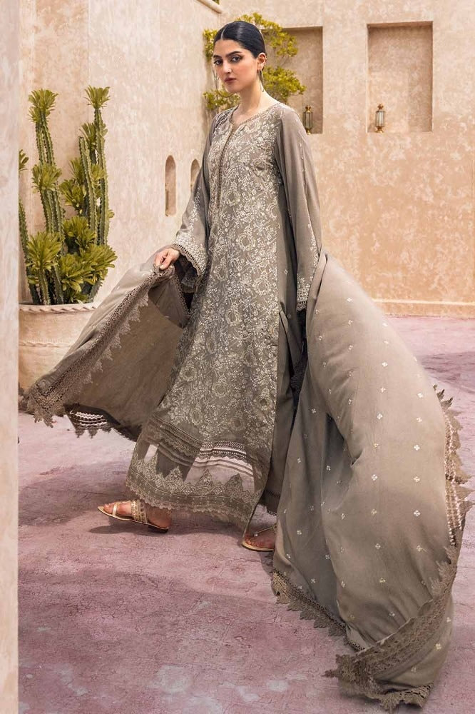 3 Piece Embroidered Karandi Unstitched Suit with Embroidered Karandi Dupatta