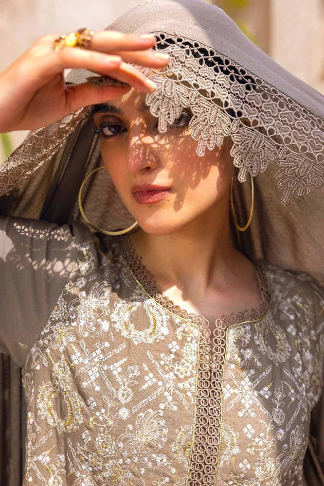 3 Piece Embroidered Karandi Unstitched Suit with Embroidered Karandi Dupatta