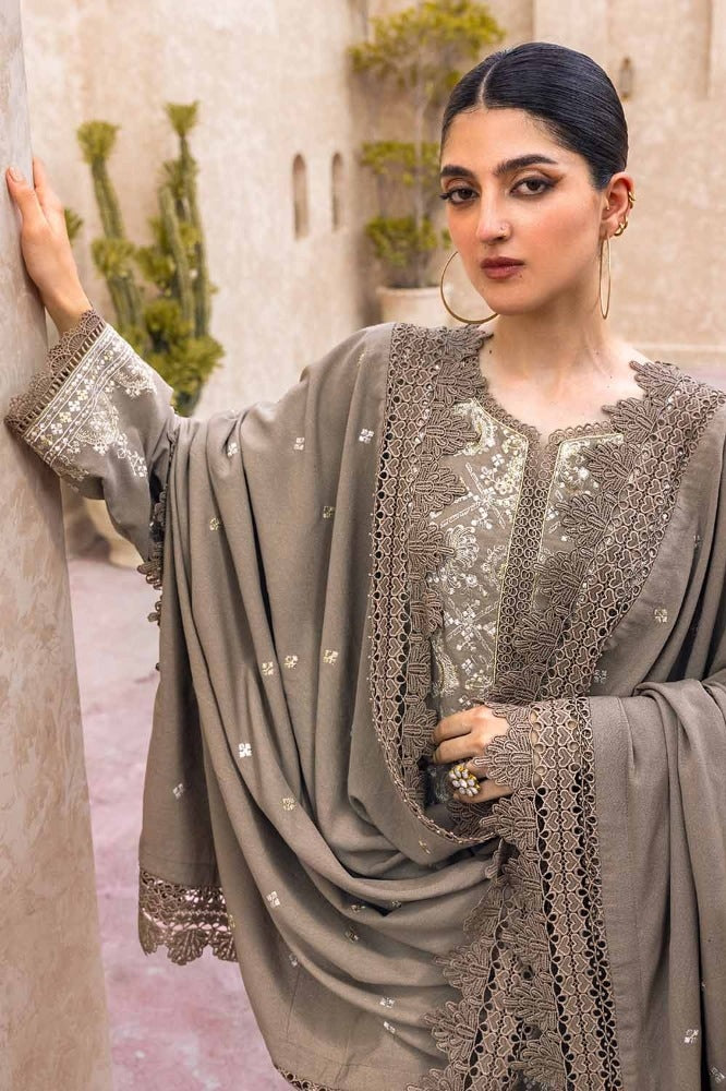 3 Piece Embroidered Karandi Unstitched Suit with Embroidered Karandi Dupatta