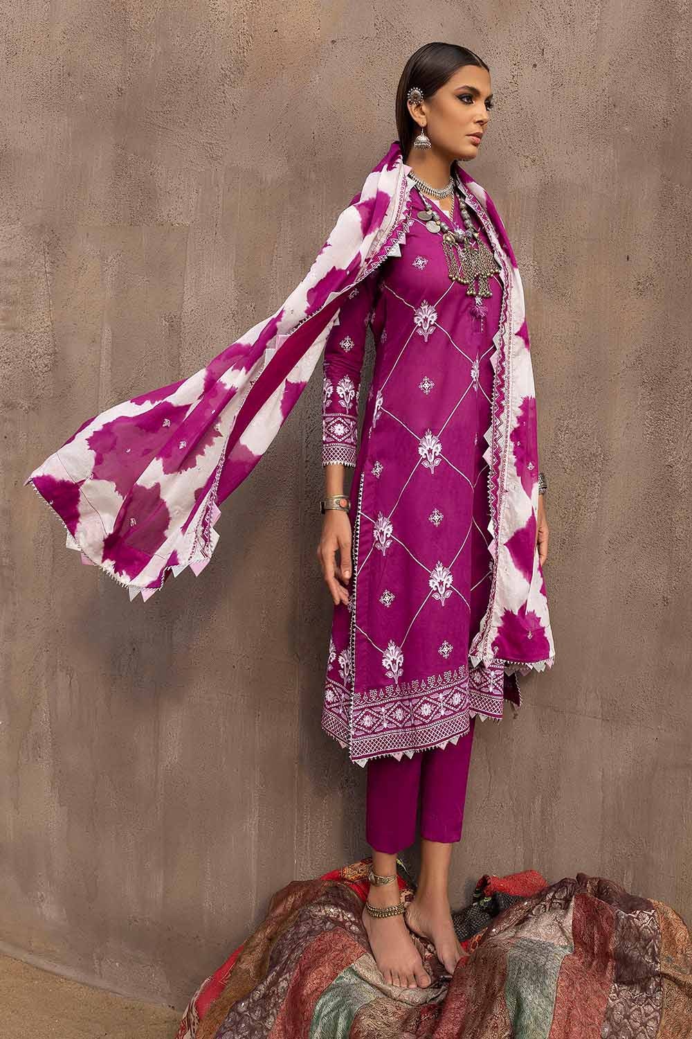 3 Piece Silver and Lacquer Printed Embroidered Lawn Unstitched Suit