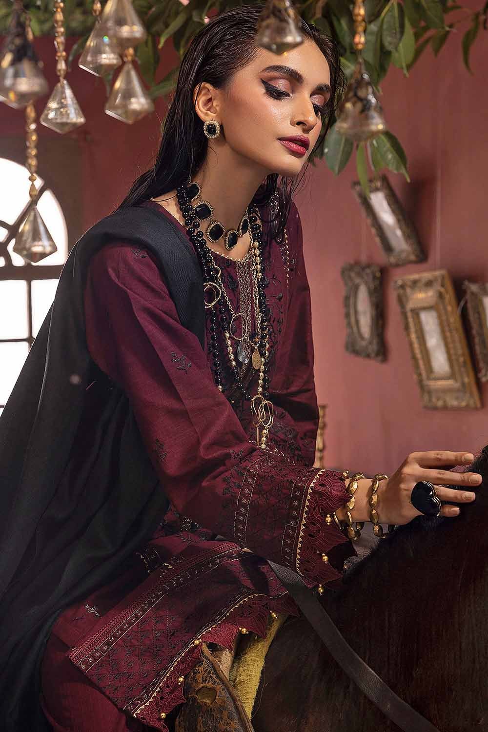 3 Piece Embroidered Khaddar Unstitched Suit with Pashmina Shawl AP-32085