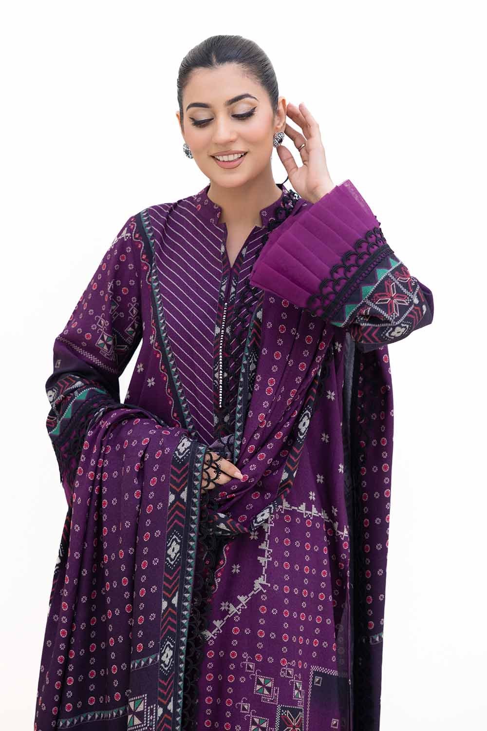 3 Piece Unstitched Printed Dhanak Suit DH-42008