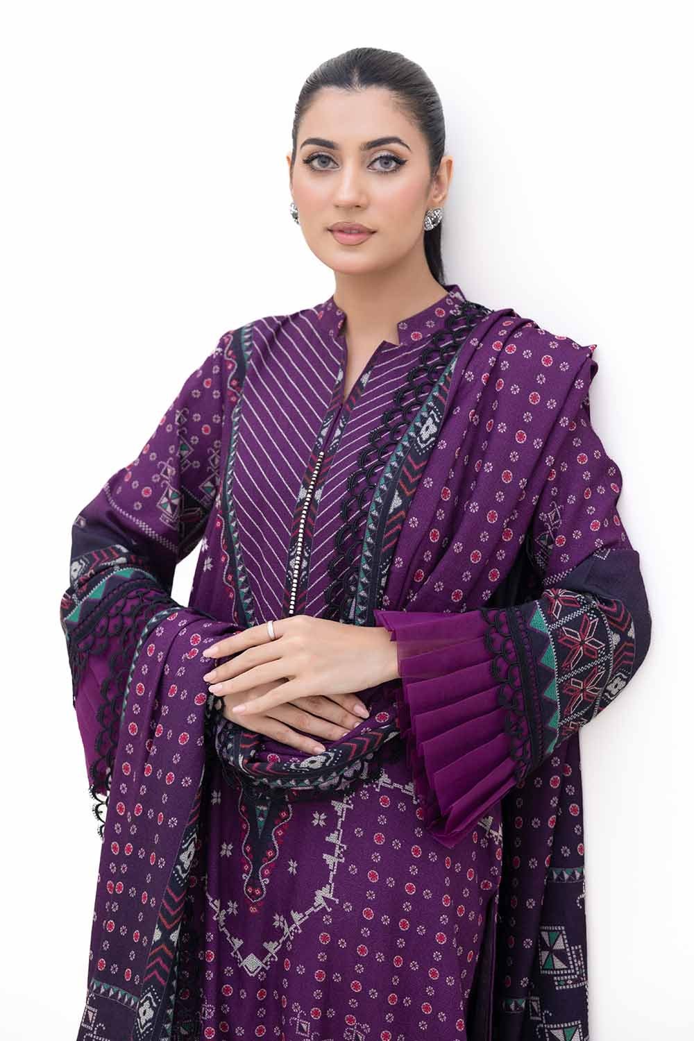3 Piece Unstitched Printed Dhanak Suit DH-42008