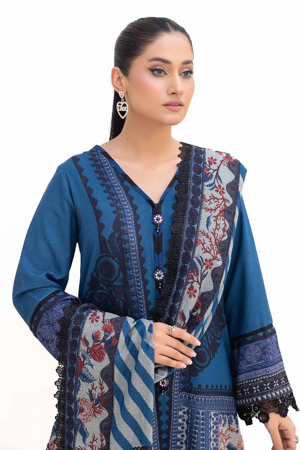 3 Piece Unstitched Printed Dhanak Suit DH-42009