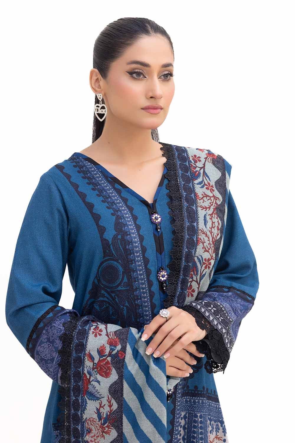 3 Piece Unstitched Printed Dhanak Suit DH-42009