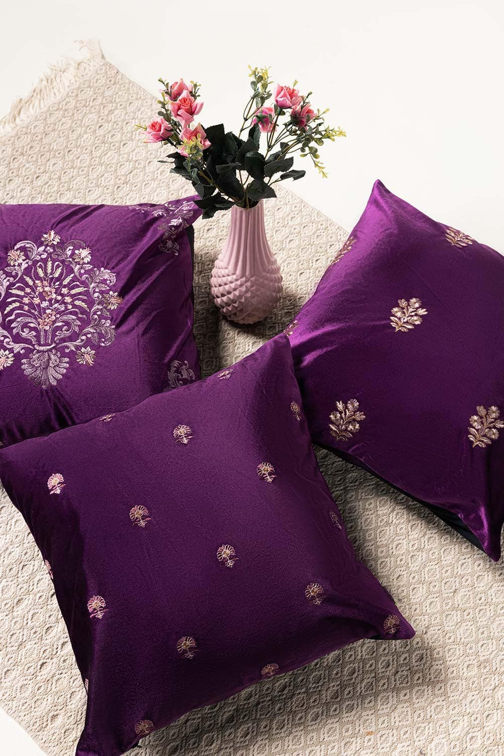 Ditsy Velvet Embroidered Cushion Cover