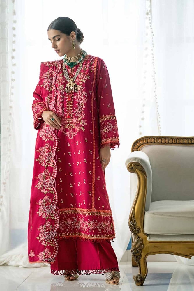 3 Piece Embroidered Lawn Unstitched Suit with Embroidered Denting Lawn Dupatta DN-42010