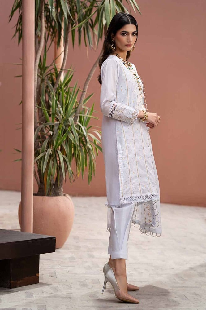 3 Piece Embroidered Lawn Unstitched Suit with Embroidered Denting Lawn Dupatta DN-42019