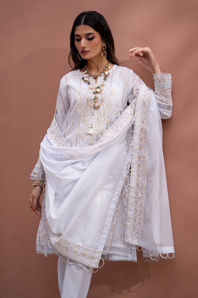 3 Piece Embroidered Lawn Unstitched Suit with Embroidered Denting Lawn Dupatta DN-42019