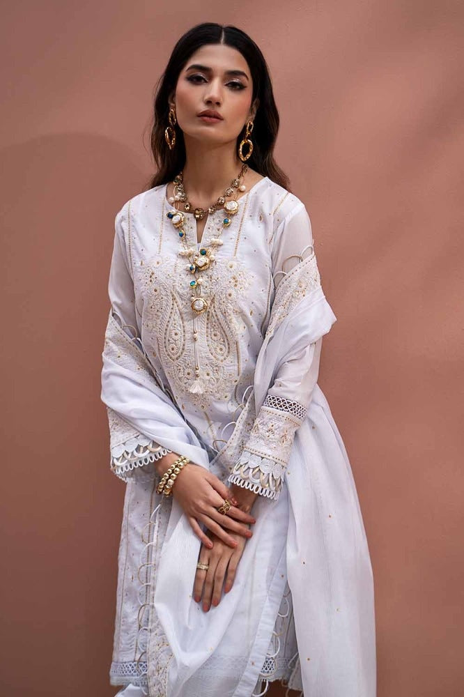 3 Piece Embroidered Lawn Unstitched Suit with Embroidered Denting Lawn Dupatta DN-42019