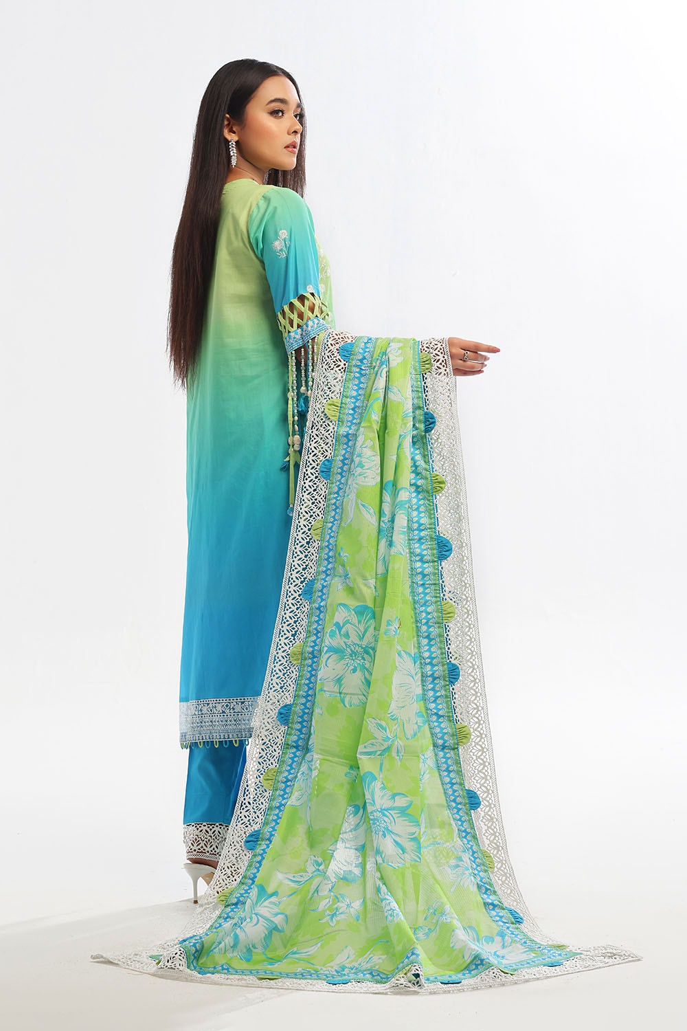 3 Piece Unstitched Embroidered Lawn Suit with Printed Denting Lawn Dupatta DN-42044