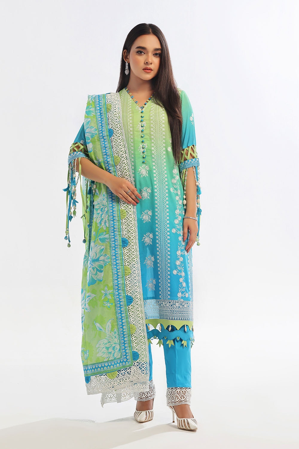 3 Piece Unstitched Embroidered Lawn Suit with Printed Denting Lawn Dupatta DN-42044