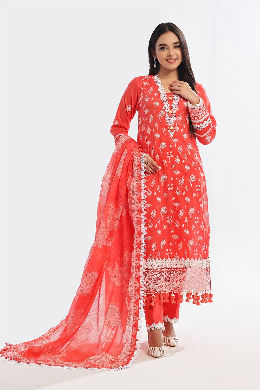 3 Piece Unstitched Embroidered Lawn Suit with Printed Denting Lawn Dupatta DN-42045