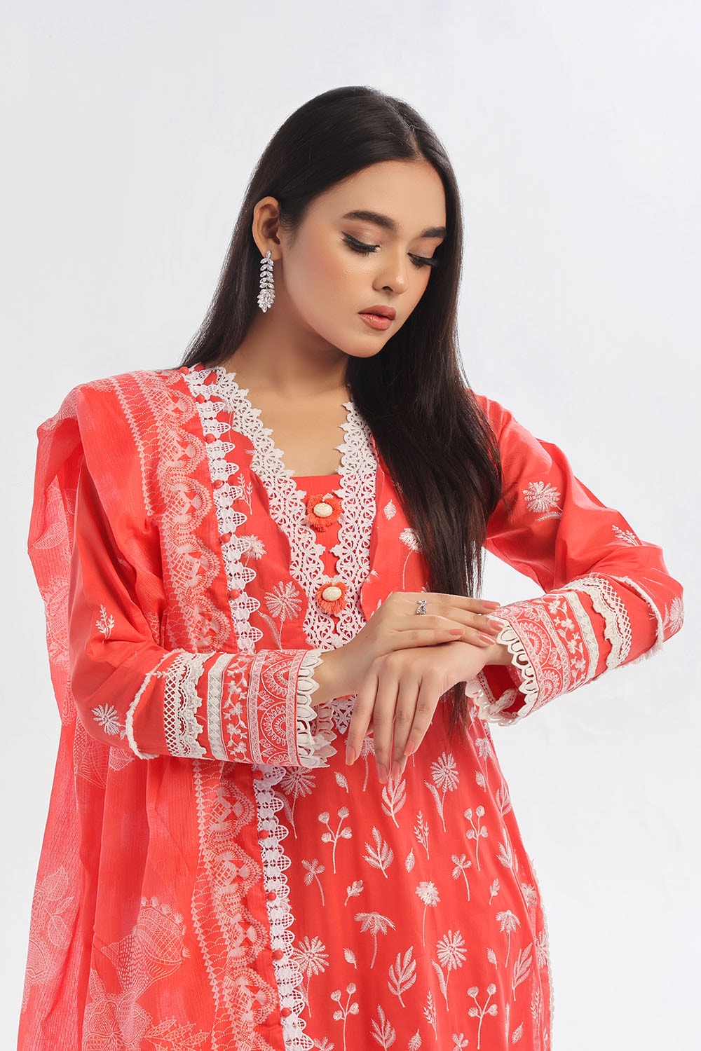 3 Piece Unstitched Embroidered Lawn Suit with Printed Denting Lawn Dupatta DN-42045