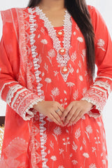 3 Piece Unstitched Embroidered Lawn Suit with Printed Denting Lawn Dupatta DN-42045