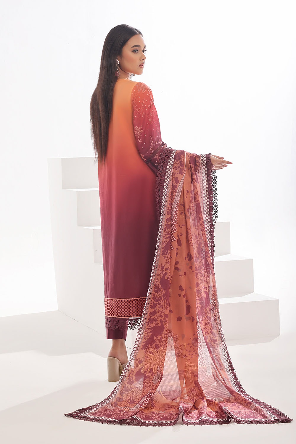 3 Piece Unstitched Embroidered Lawn Suit with Printed Denting Lawn Dupatta