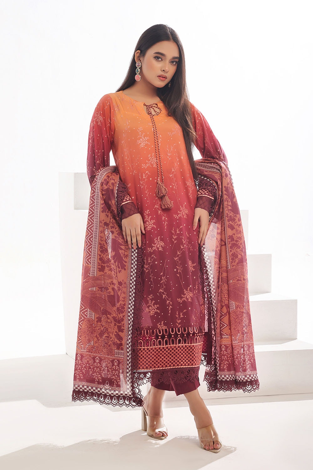 3 Piece Unstitched Embroidered Lawn Suit with Printed Denting Lawn Dupatta