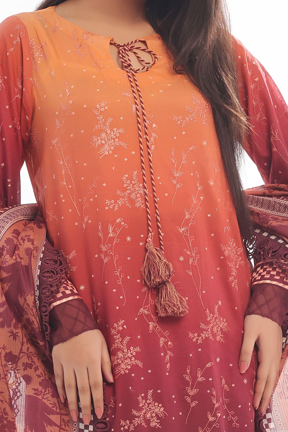3 Piece Unstitched Embroidered Lawn Suit with Printed Denting Lawn Dupatta