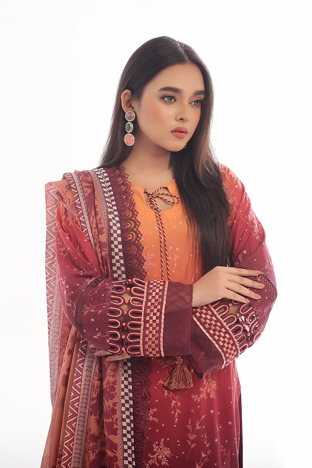 3 Piece Unstitched Embroidered Lawn Suit with Printed Denting Lawn Dupatta