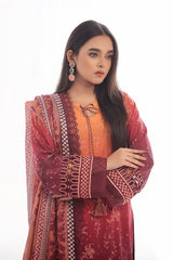 3 Piece Unstitched Embroidered Lawn Suit with Printed Denting Lawn Dupatta DN-42046