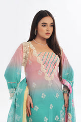 3 Piece Unstitched Embroidered Lawn Suit with Printed Denting Lawn Dupatta DN-42047