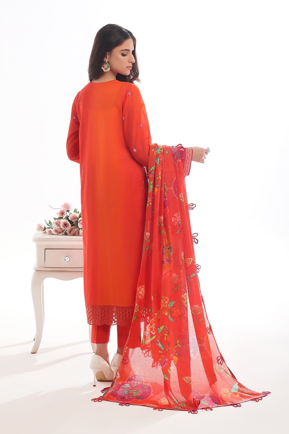 3 Piece Unstitched Embroidered Lawn Suit with Printed Denting Lawn Dupatta DN-42048