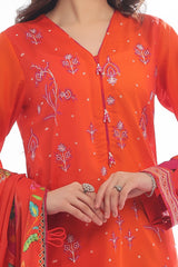 3 Piece Unstitched Embroidered Lawn Suit with Printed Denting Lawn Dupatta DN-42048