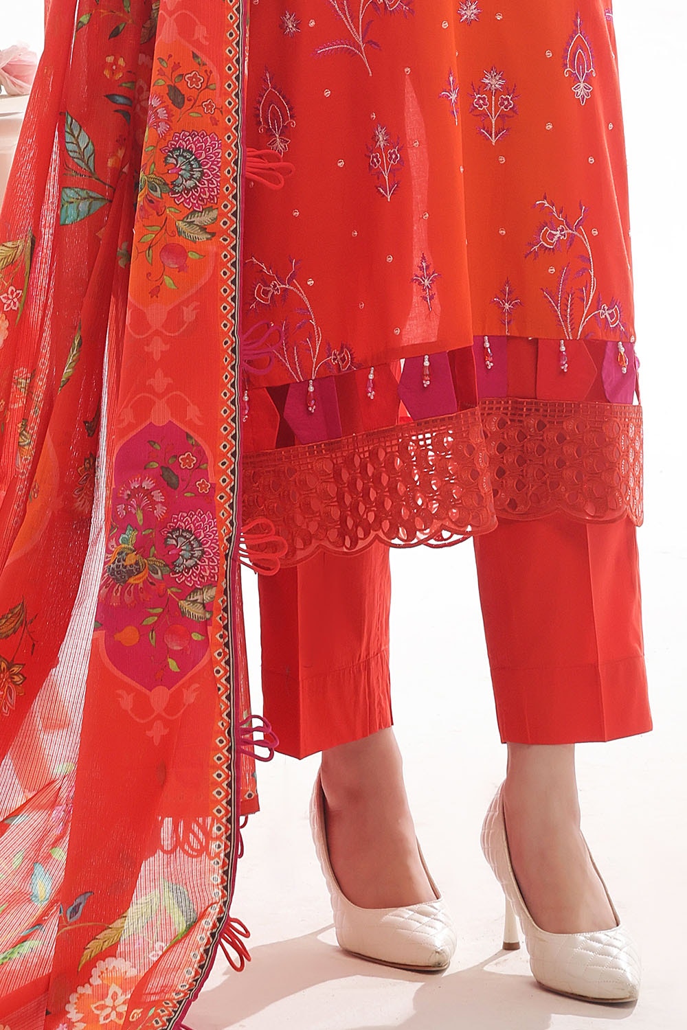 3 Piece Unstitched Embroidered Lawn Suit with Printed Denting Lawn Dupatta DN-42048